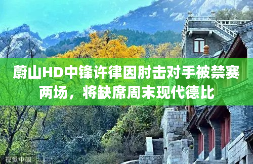 蔚山HD中锋许律因肘击对手被禁赛两场，将缺席周末现代德比